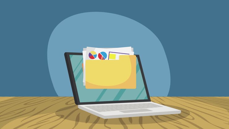 laptop device with documents animation