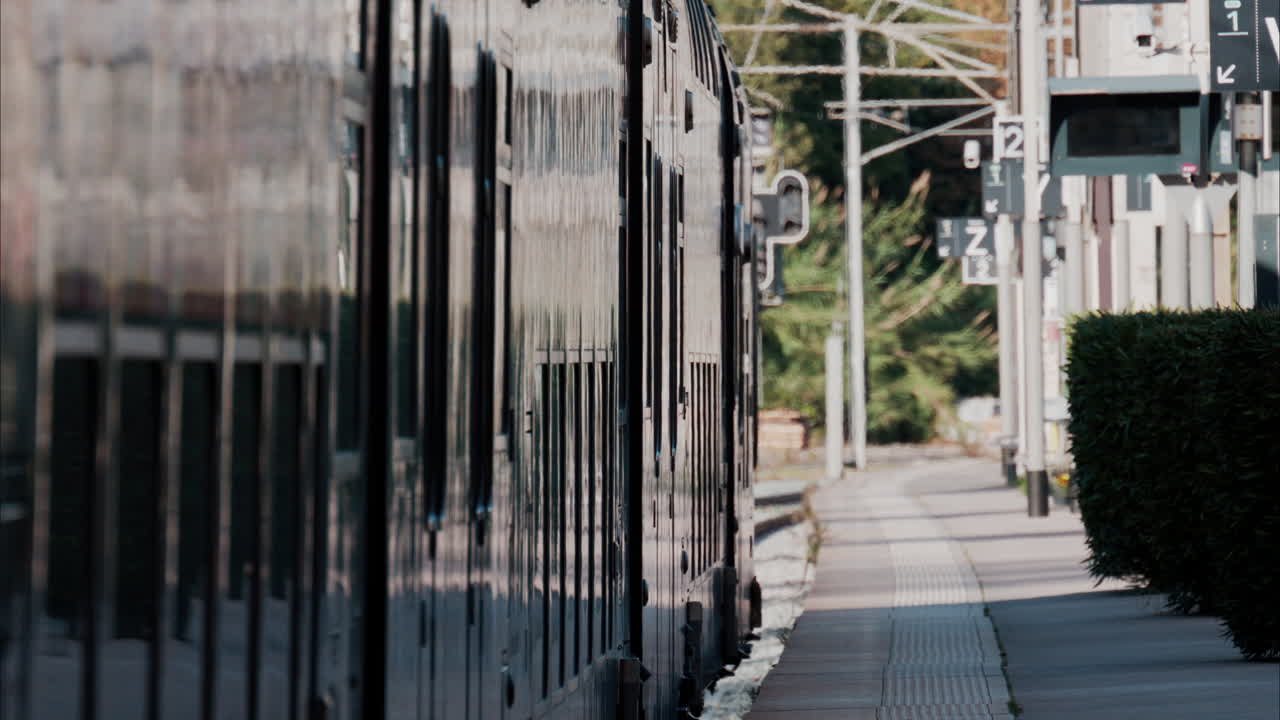 Close up of a train moving on the rails near the station in Nice, France