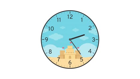 summer concept with sand castle wall clock animation loop