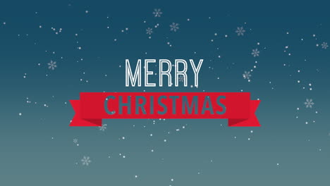 Merry-Christmas-with-fall-snowflakes-and-red-ribbon-in-blue-sky