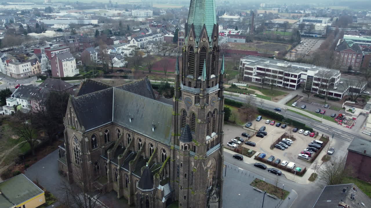 Aerial View of a Church in a German Town
