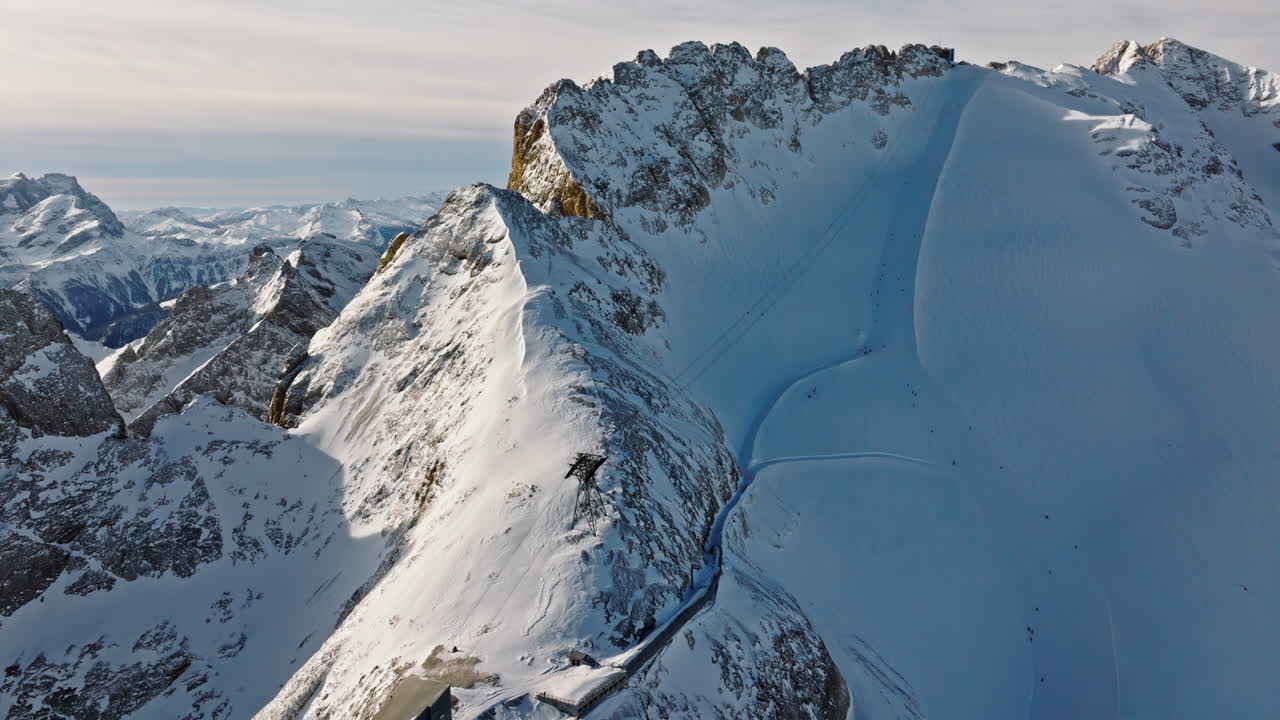 Aerial drone view of the Marmolada mountain in the Dolomites, northeastern Italy