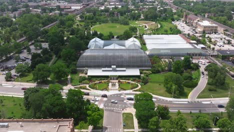 beautiful establishing aerial shot garfield park conservatory