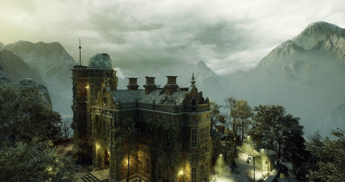 Fortified ancient building with rugged stones beneath dark alpine clouds