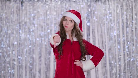 Woman in Santa Outfit Expressing Disapproval