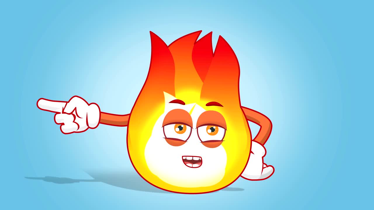 만화 불꽃 불행한 얼굴 애니메이션 알파 매트와 함께 왼쪽 포인터