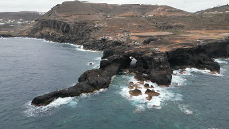 aerial view of volcanic rock formations on gran canaria coast, canary islands, spain