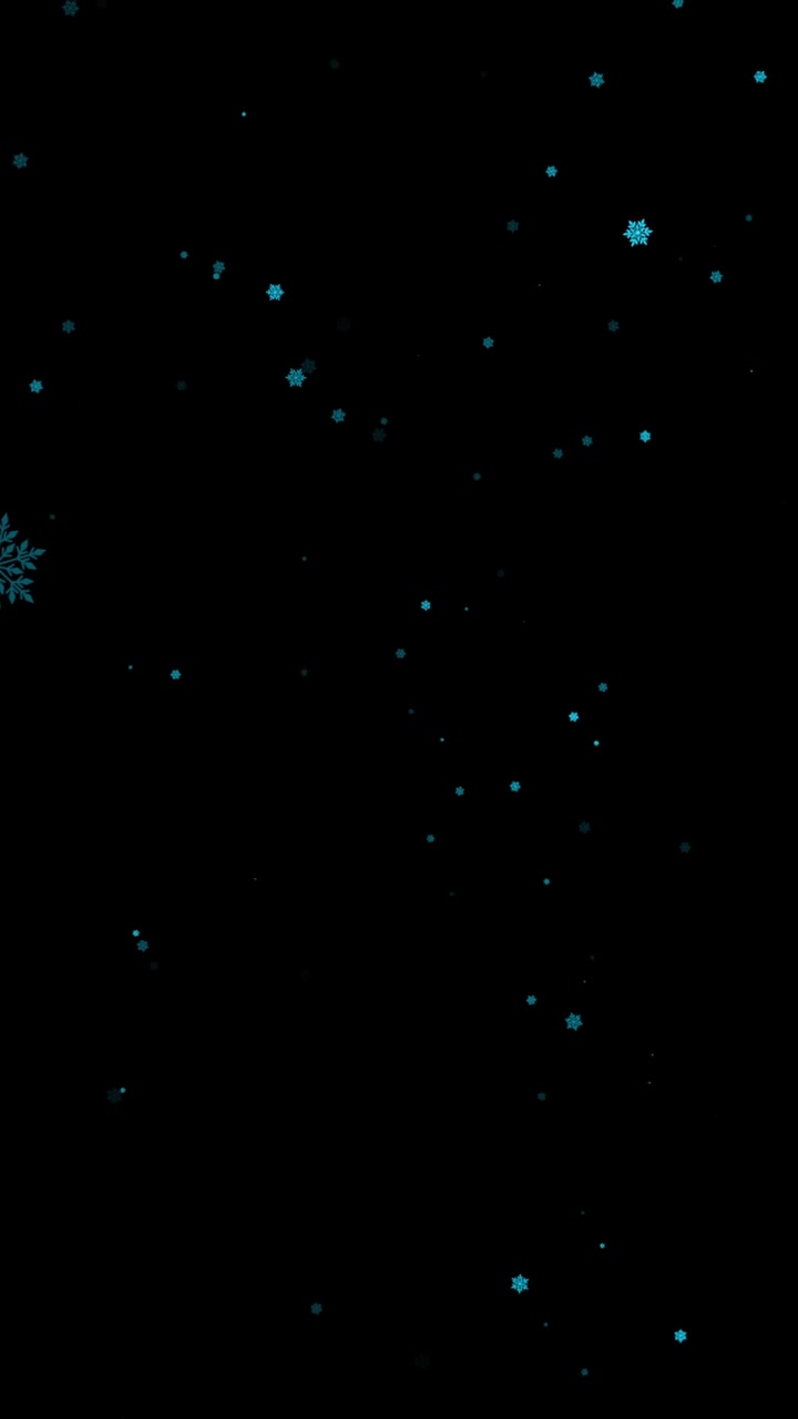 Sparse blue snowflakes and tiny frost embers falling gently on black background