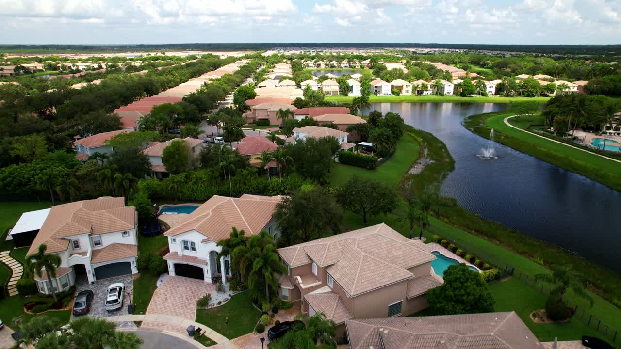 Jib up drone shot of residential area and real estate during the day in West Palm Beach, Florida, USA