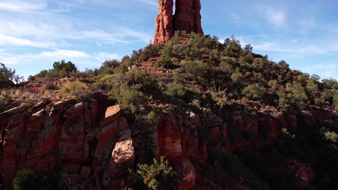 Drone Shot of Desert Landscape and Chimney Sandstone Rock Outside Sedona Arizona USA