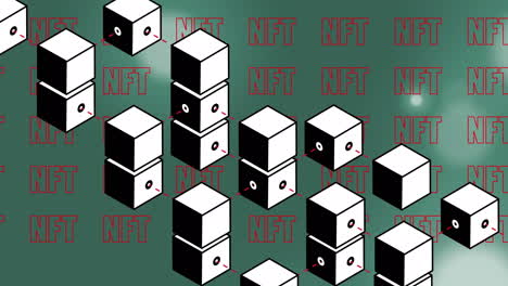 animación de cubos sobre texto ntf en fondo verde