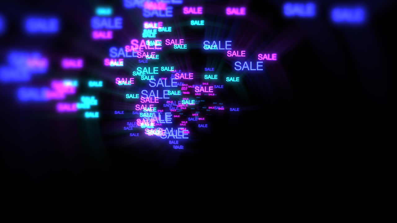 movimiento de venta de texto de neón en fondo oscuro