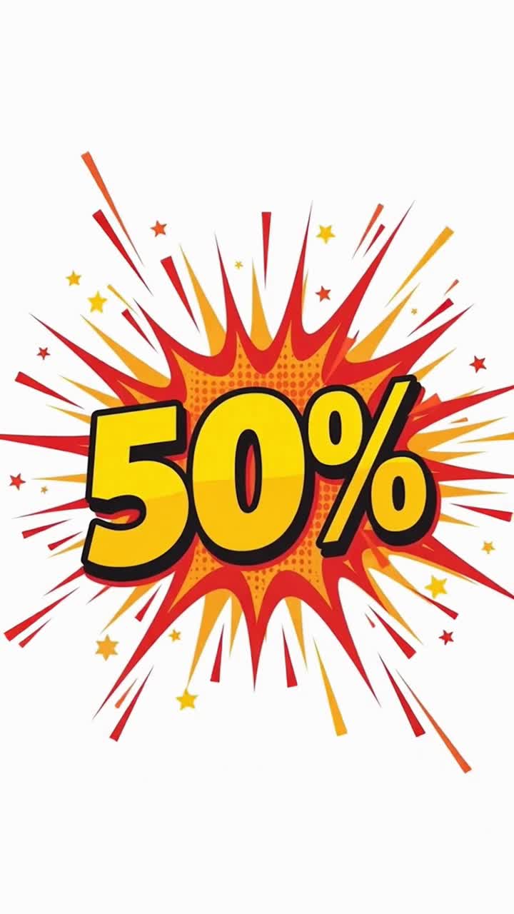 A red and yellow explosion with the number 50 on it