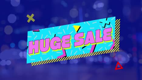 Animation-of-colorful-huge-sale-text-banner-against-night-city-traffic