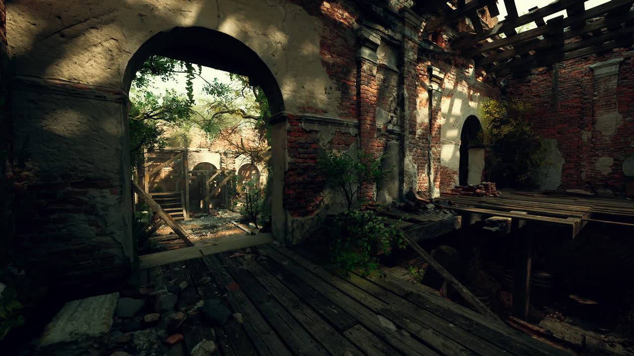 자연으로 뒤인 버려진 건물