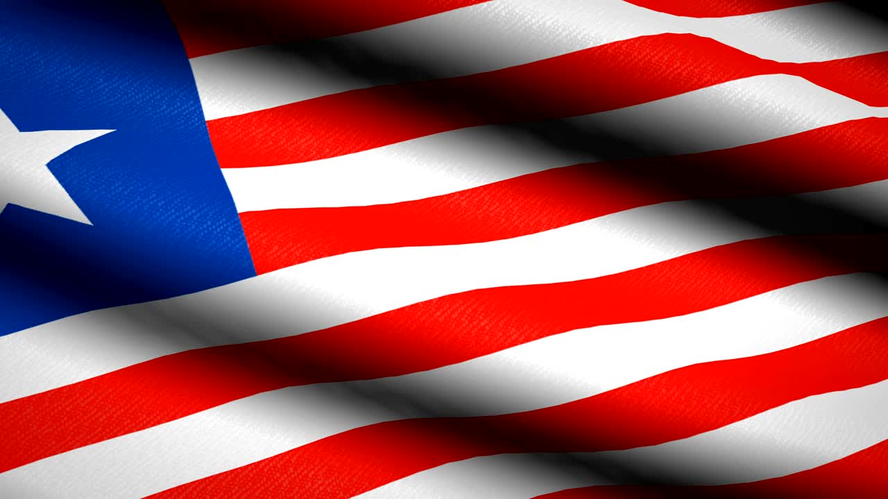 라이베리아 발을 흔들고 있는 직물 텍스처 된 배경. 시엄리스 루프 애니메이션. 풀 스크린. 슬로 모션. 4k 비디오.