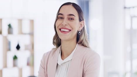 Face,-laughing-and-business-woman-in-office