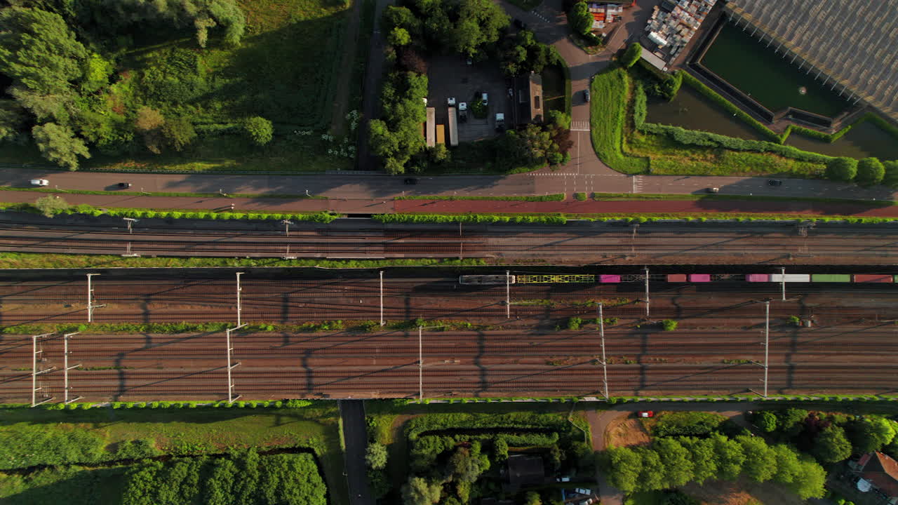 Aerial View of Train Tracks and Surrounding Area