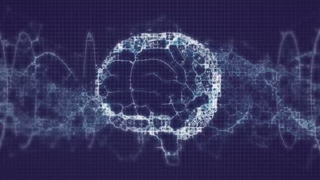 animación de cerebro digital y cadena de adn sobre fondo azul