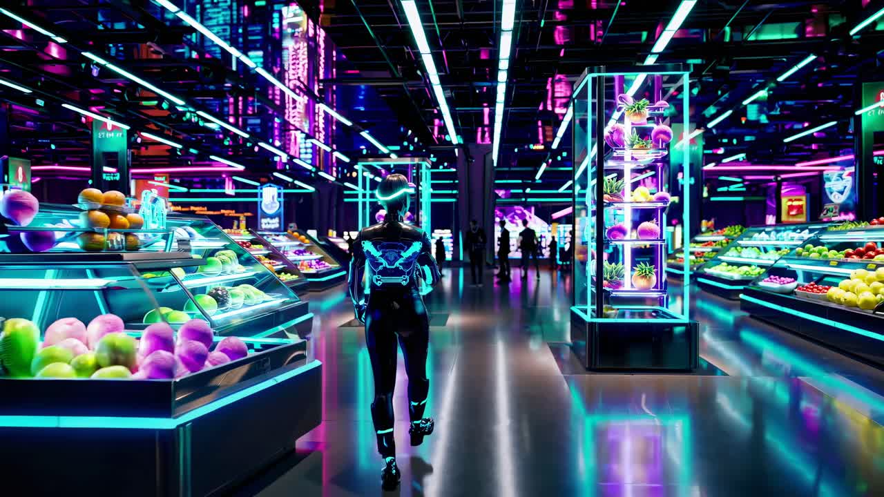 로 보조와 함께 미래의 식료품 가게