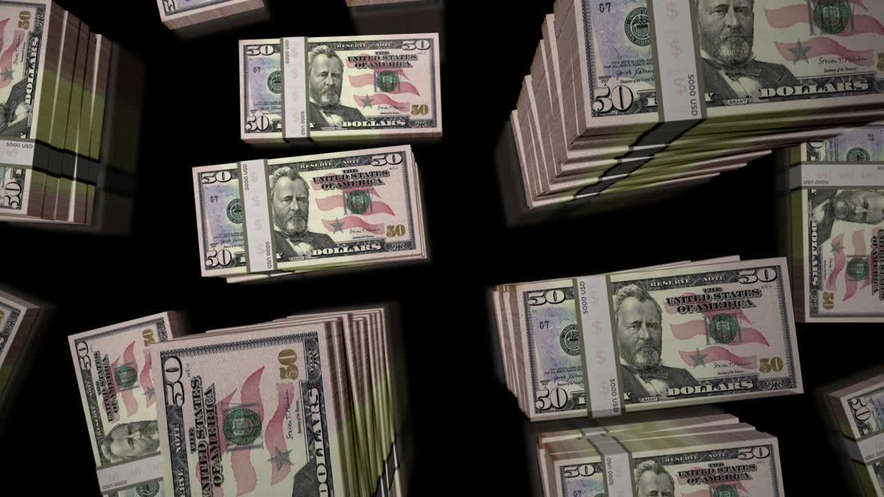 vuelo sobre el dólar dinero billetes paquetes de animación de bucle