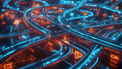 futuristic city highway network at night