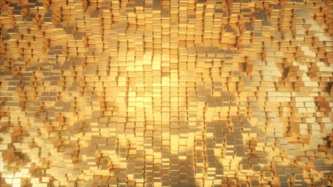 hermosos cubos dorados abstractos. la pared dorada de bloques se está moviendo. bucle sin costuras 4k cg animación 3d