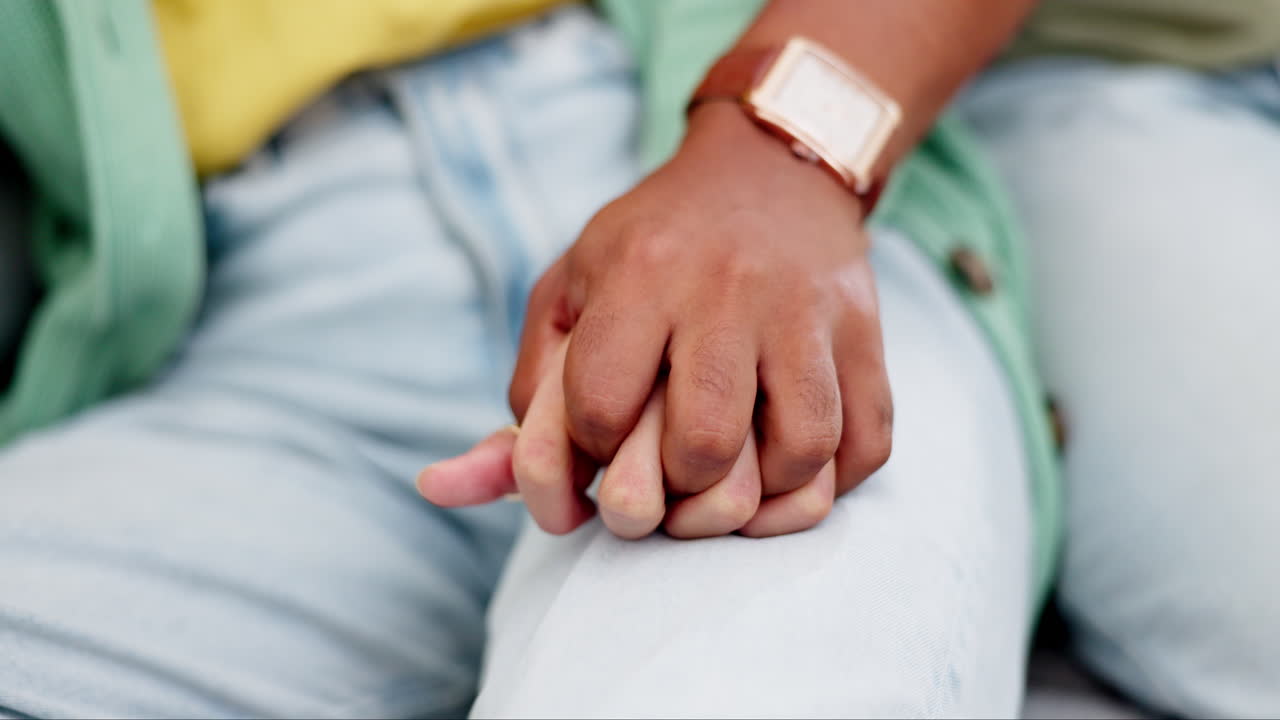 Closeup, couple and holding hands for love