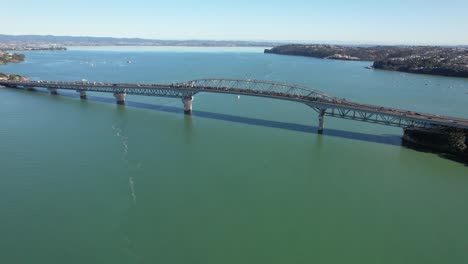 Aerial-View-Of-Auckland-Harbour-Bridge-In-Northcote-Point,-Auckland,-New-Zealand