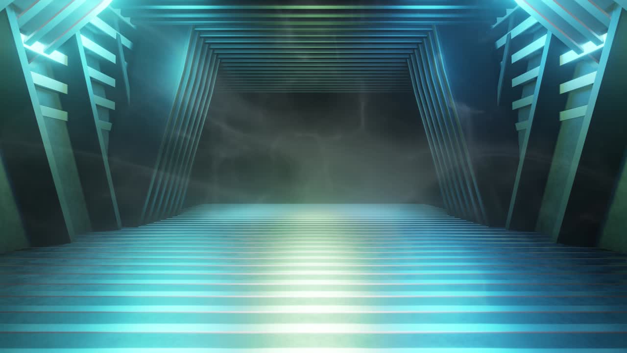 concepto de datos de tecnología digital moderna abstracto sala de nave espacial futurista con animación de efecto de humo