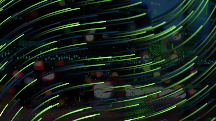 Animazione di scie luminose su elaborazione dati