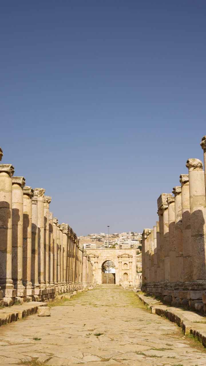 Cardo Maximus Colonnaded Street of Jerash, Jordan. Vertical view