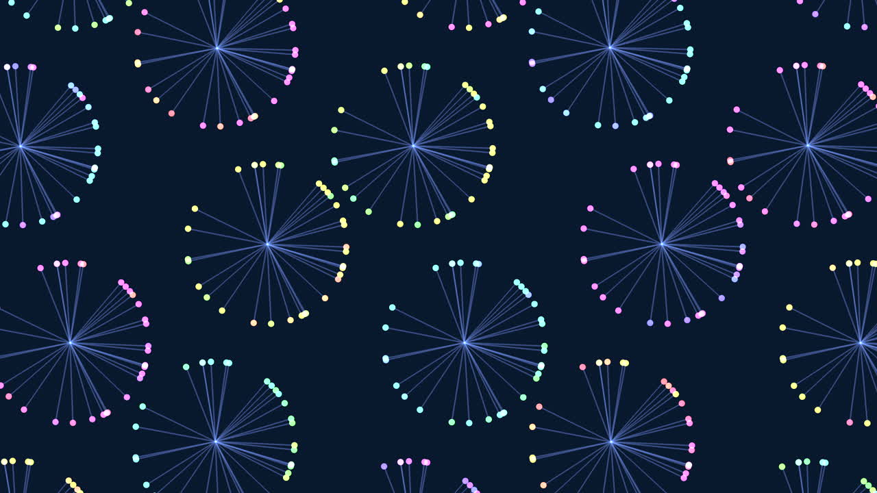 patrón de círculos de fantasía aleatorios con destellos de neón en el gradiente negro