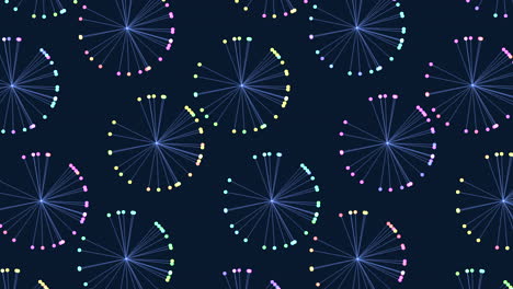 Random fantasy circles pattern with neon glitters on black gradient