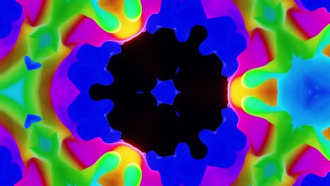 efecto caleidoscopio con ondas abstractas. estructuras 3d simétricas abstractas como el caleidoscope líquido en animación en bucle, gradientes de color suaves con brillo brillante. hermoso patrón 3d abstracto bg. dof