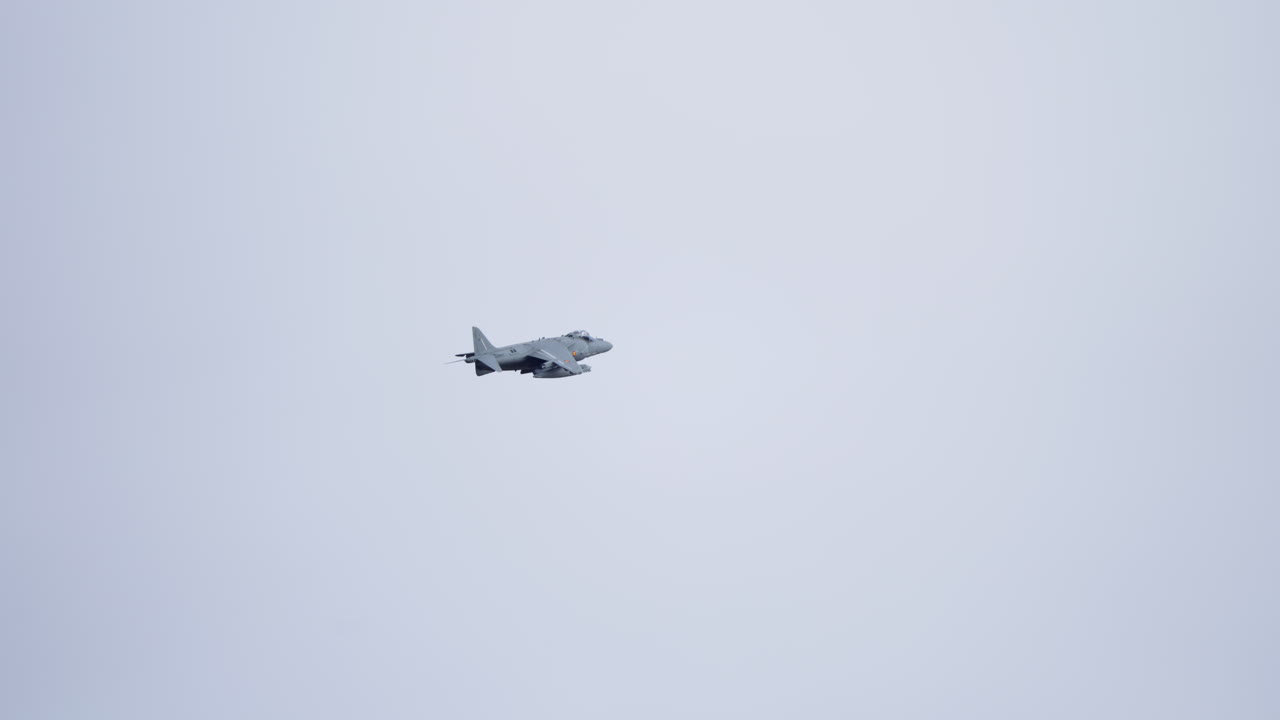 Military Harrier Jet Performing Vertical Hover in Sky