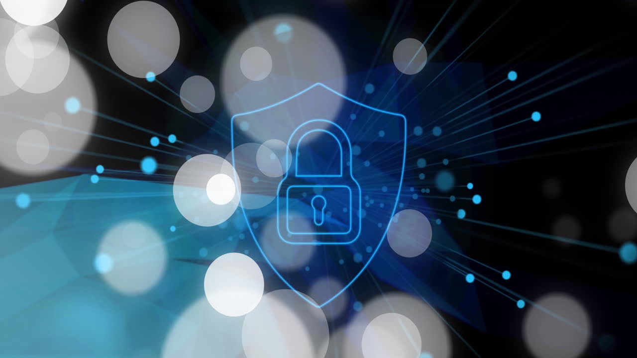 animación de manchas blancas sobre el escudo y el candado