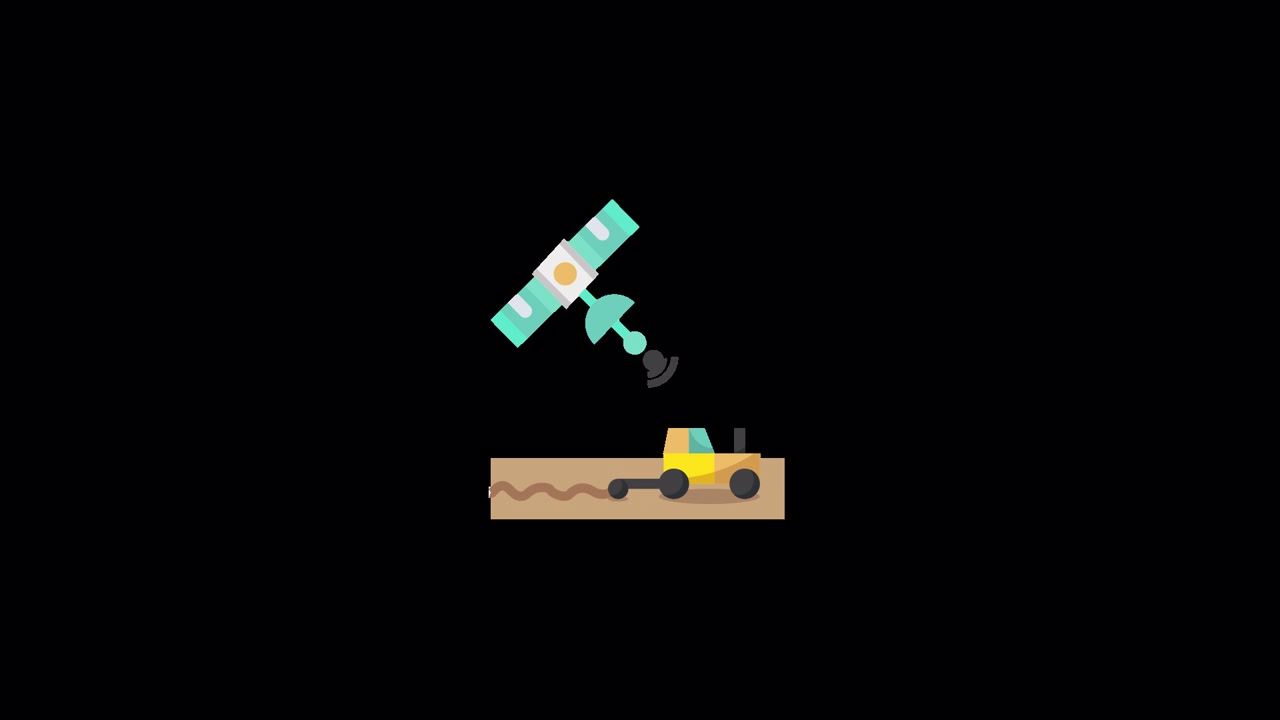 Animated Tractor Plowing Field with Satellite for Precision Agriculture