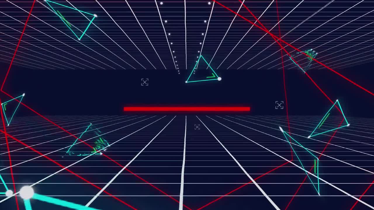 파란 삼각형과 빨간 선이 움직이는 격자에 있습니다.