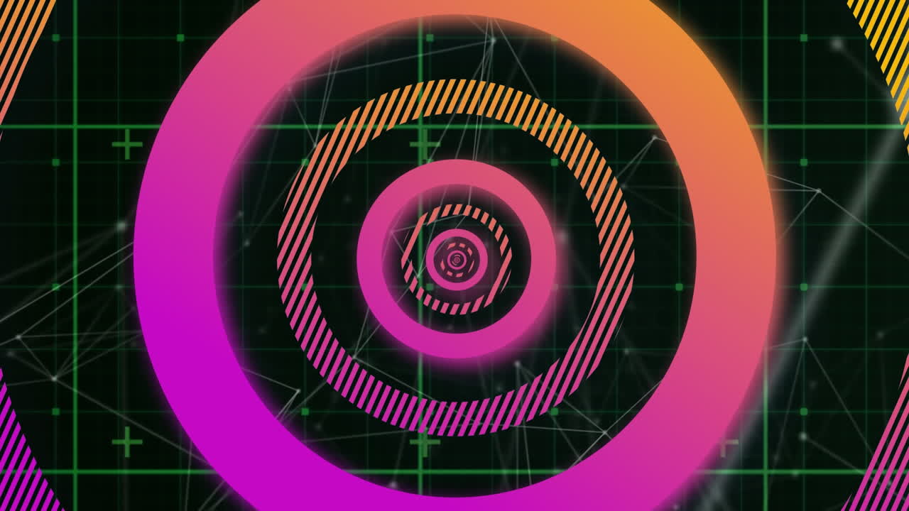 animación de formas circulares de gradiente en un patrón sin costuras y una red de conexiones