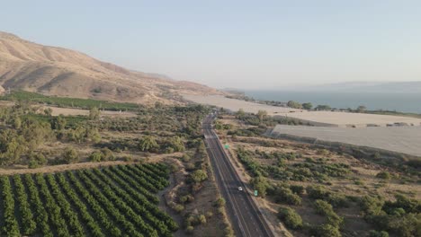 vista aérea de grandes invernaderos a lo largo del mar de galilea, paisaje abierto