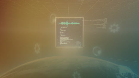 animación de radares, gráficos, globos y lenguaje informático sobre el espacio vista del globo