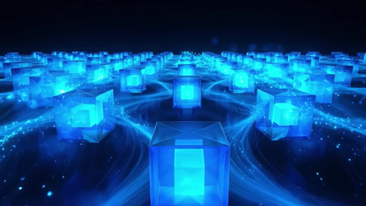 Abstract Digital Network with Glowing Blue Data Cubes