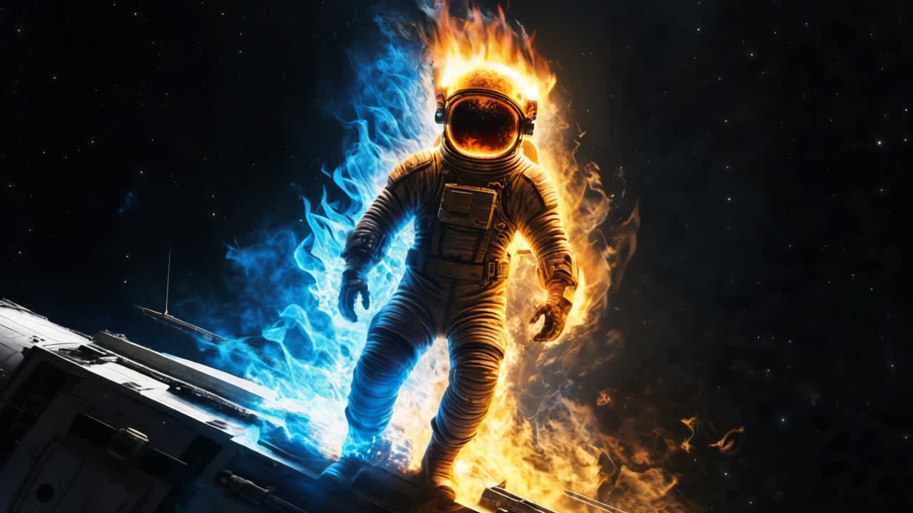 astronauta en llamas en el espacio