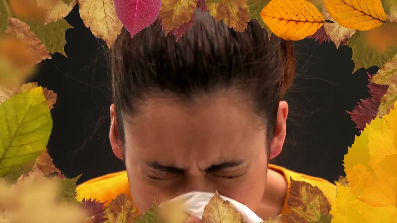 잎의 프레임과 알레르기 질환을  ⁇ 는 여성 4k