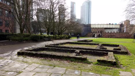 mamucium or mancunium remains of a roman fort in the castlefield area of manchester in north west england, uk