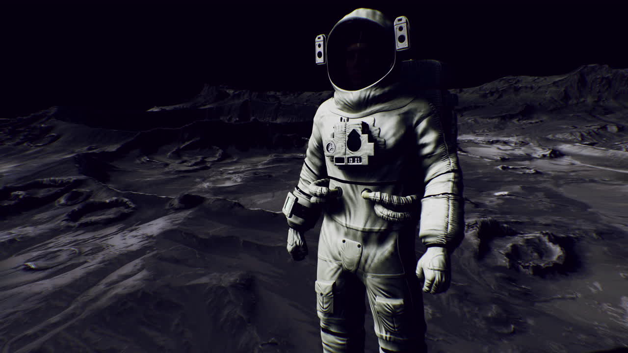 Udforskning af måneoverfladen af en astronaut under en månemission