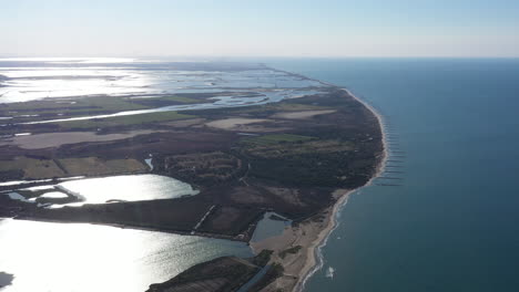 camargue amazing aerial view rock groynes mediterranean sea shore france sunny