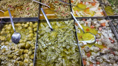 assorted preserved vegetables display