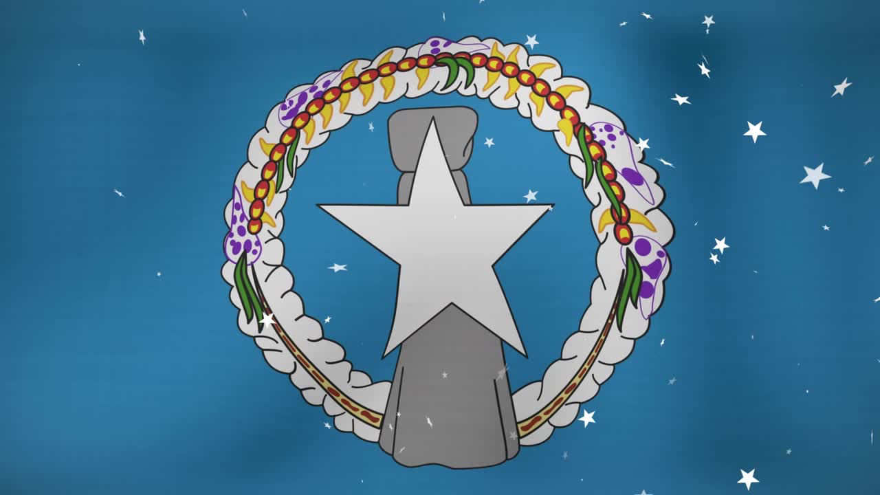 Emblem appearing on blue, sparkles drifting, wreath rotating, star shimmering, highlighting brand